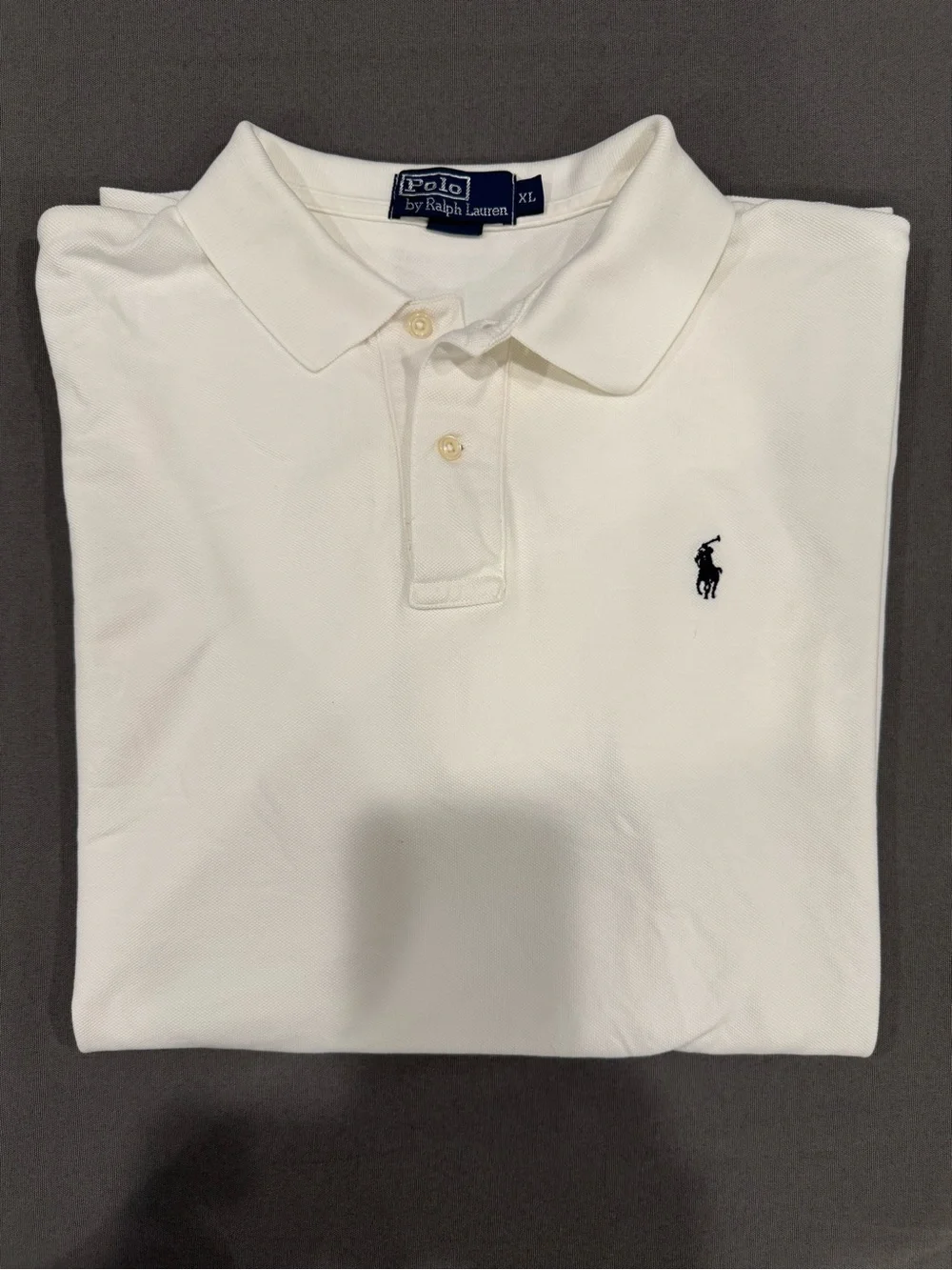 Ralph Lauren Men’s White Vintage Polo Shirt with Navy Pony Logo 100% Cotton XL